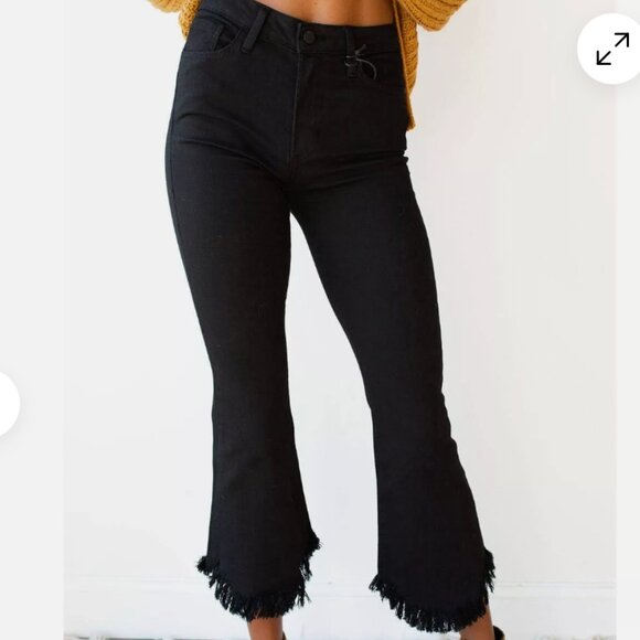 Just Black Denim High Rise Curve Hem Jeans Black‎ Fringe Raw Hem Womens 29 - Picture 1 of 8